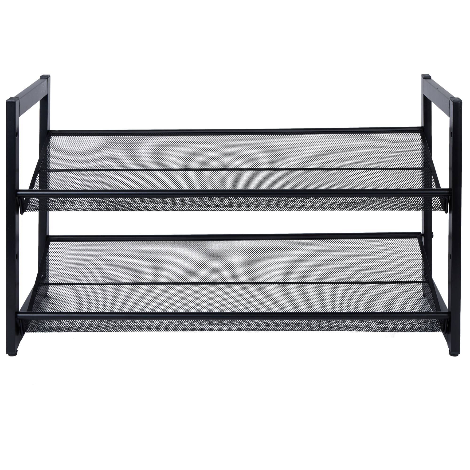 Organize It All 30" Black 2 Tier Adjustable Mesh Shoe Rack